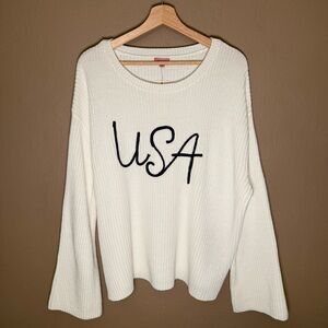 USA Stitch Oversized Pullover Chunky Knit Sweater Bell Sleeves Size XL America!